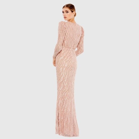 Mac Duggal 93574 Womens Pink Beaded Puff Sleeve Trumpet Gown - Picture 4 of 15